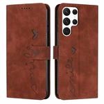 For Samsung Galaxy S22 Ultra Skin Feel Heart Pattern Leather Phone Case(Brown)