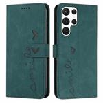 For Samsung Galaxy S22 Ultra Skin Feel Heart Pattern Leather Phone Case(Green)