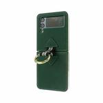 For Samsung Galaxy Z Flip3 5G Cross Texture Genuine Leather Folding Phone Case(Dark Green)