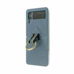 For Samsung Galaxy Z Flip3 5G Cross Texture Genuine Leather Folding Phone Case(Blue)