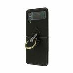 For Samsung Galaxy Z Flip3 5G Cross Texture Genuine Leather Folding Phone Case(Black)