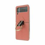 For Samsung Galaxy Z Flip3 5G Cross Texture Genuine Leather Folding Phone Case(Pink)