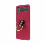 For Samsung Galaxy Z Flip3 5G Cross Texture Genuine Leather Folding Phone Case(Rose Red)