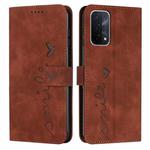 For OPPO A54/A74/A93 Skin Feel Heart Pattern Leather Phone Case(Brown)