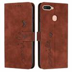 For OPPO A7/A5s/A12 Skin Feel Heart Pattern Leather Phone Case(Brown)