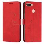 For OPPO A7/A5s/A12 Skin Feel Heart Pattern Leather Phone Case(Red)