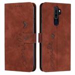 For Oppo A9 2020 Skin Feel Heart Pattern Leather Phone Case(Brown)