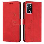 For OPPO A16/A16s Skin Feel Heart Pattern Leather Phone Case(Red)