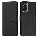 For OPPO A16/A16s Skin Feel Heart Pattern Leather Phone Case(Black)