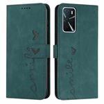 For OPPO A16/A16s Skin Feel Heart Pattern Leather Phone Case(Green)