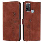 For OPPO A53 Skin Feel Heart Pattern Leather Phone Case(Brown)