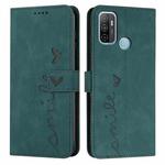 For OPPO A53 Skin Feel Heart Pattern Leather Phone Case(Green)