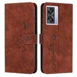 For OPPO A57 Skin Feel Heart Pattern Leather Phone Case(Brown)