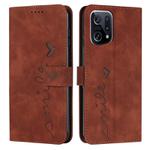 For OPPO Find X5 Skin Feel Heart Pattern Leather Phone Case(Brown)