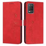 For OPPO Realme 8 5G/Realme V13 5G Skin Feel Heart Pattern Leather Phone Case(Red)