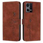 For OPPO Reno7 4G Skin Feel Heart Pattern Leather Phone Case(Brown)