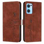 For OPPO Reno7 5G Skin Feel Heart Pattern Leather Phone Case(Brown)