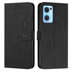 For OPPO Reno7 5G Skin Feel Heart Pattern Leather Phone Case(Black)