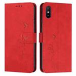 For Xiaomi Redmi 9A Skin Feel Heart Pattern Leather Phone Case(Red)