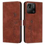 For Xiaomi Redmi 10A Skin Feel Heart Pattern Leather Phone Case(Brown)