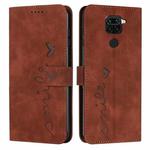 For Xiaomi Redmi Note 9 Skin Feel Heart Pattern Leather Phone Case(Brown)
