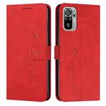 For Xiaomi Redmi Note 10 4G/Note 10s Skin Feel Heart Pattern Leather Phone Case(Red)