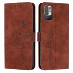 For Xiaomi Redmi Note 10 5G Skin Feel Heart Pattern Leather Phone Case(Brown)