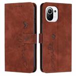 For Xiaomi Mi 11 Lite Skin Feel Heart Pattern Leather Phone Case(Brown)