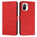 For Xiaomi Mi 11 Lite Skin Feel Heart Pattern Leather Phone Case(Red)