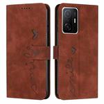 For Xiaomi 11T/11T Pro Skin Feel Heart Pattern Leather Phone Case(Brown)