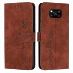 For Xiaomi Poco X3 NFC Skin Feel Heart Pattern Leather Phone Case(Brown)