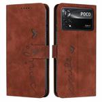 For Xiaomi Poco X4 Pro 5G Skin Feel Heart Pattern Leather Phone Case(Brown)