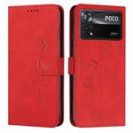 For Xiaomi Poco X4 Pro 5G Skin Feel Heart Pattern Leather Phone Case(Red)