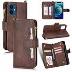 For iPhone 12 mini Litchi Texture Zipper Leather Phone Case (Brown)