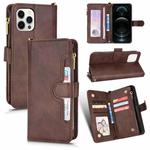 For iPhone 12 / 12 Pro Litchi Texture Zipper Leather Phone Case(Brown)