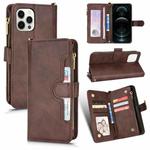 For iPhone 12 Pro Max Litchi Texture Zipper Leather Phone Case(Brown)