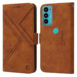 For Motorola Moto E20 / E30 / E40 RFID Geometric Line Flip Leather Phone Case(Brown)