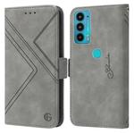 For Motorola Moto E20 / E30 / E40 RFID Geometric Line Flip Leather Phone Case(Grey)