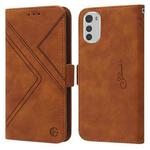 For Motorola Moto E32 RFID Geometric Line Flip Leather Phone Case(Brown)