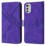 For Motorola Moto E32 RFID Geometric Line Flip Leather Phone Case(Purple)