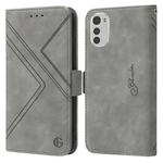 For Motorola Moto E32 RFID Geometric Line Flip Leather Phone Case(Grey)