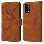 For OPPO A54 5G / A74 5G RFID Geometric Line Flip Leather Phone Case(Brown)