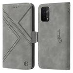 For OPPO A54 5G / A74 5G RFID Geometric Line Flip Leather Phone Case(Grey)