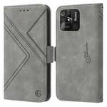 For Xiaomi Redmi 10C Global RFID Geometric Line Flip Leather Phone Case(Grey)