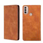 For Motorola Moto E40 Skin Feel Magnetic Horizontal Flip Leather Phone Case(Light Brown)