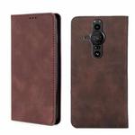 For Sony Xperia Pro-I Skin Feel Magnetic Horizontal Flip Leather Phone Case(Dark Brown)