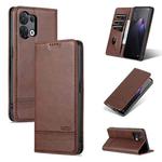 For OPPO Reno8 AZNS Magnetic Calf Texture Flip Leather Phone Case(Dark Brown)