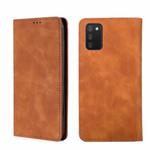 For Samsung Galaxy A03s 164.2mm Skin Feel Magnetic Horizontal Flip Leather Phone Case(Light Brown)