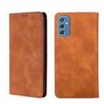 For Samsung Galaxy M52 5G Skin Feel Magnetic Horizontal Flip Leather Phone Case(Light Brown)