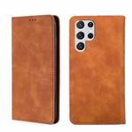 For Samsung Galaxy S22 Ultra 5G Skin Feel Magnetic Horizontal Flip Leather Phone Case(Light Brown)